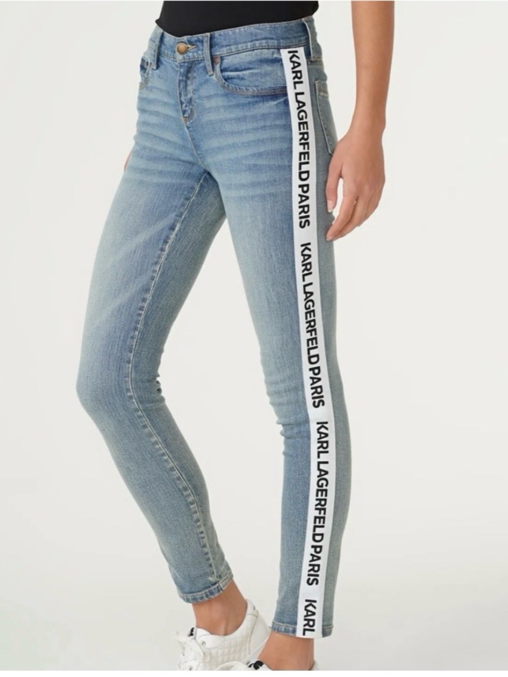 Karl Lagerfeld Paris Women's Contrast Logo Taping Jeans. Size 12. EUC.